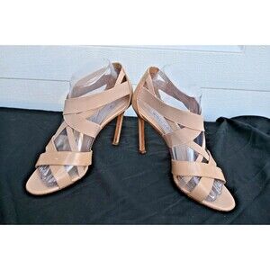 Manolo Blahnik Nude Strappy Heels Size 7 Beige Patent Leather Sandals